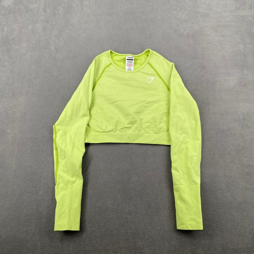 Gymshark Vital Seamless 2.0 Long‎ Sleeve Crop Top Lime Green Womens Large B1A3D